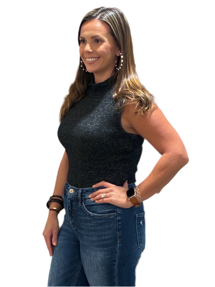 Mock Neck Sleeveless Bodysuit- Black