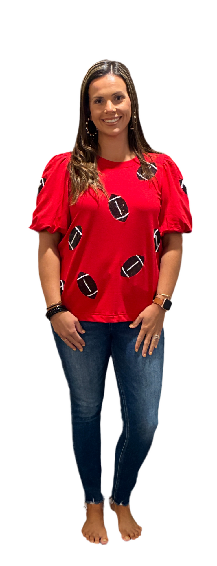 Tina Top: Footballs- Red & Black
