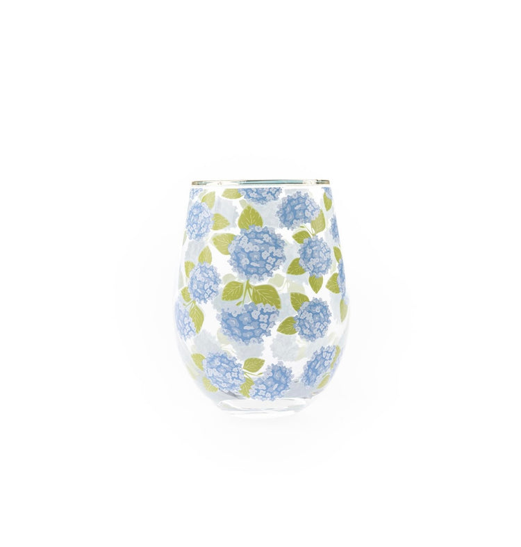 Stemless Wine Glass: Hydrangea