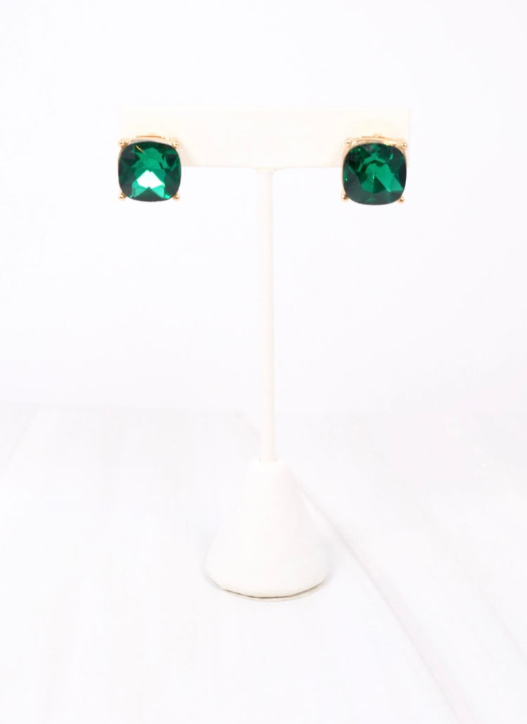 Stone Stud Earrings- Green