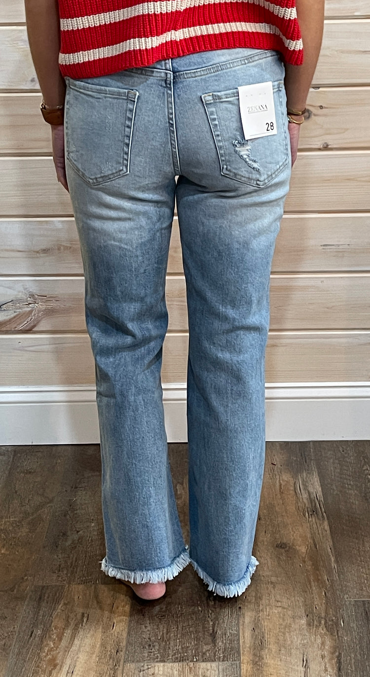 High Rise Straight Raw Hem Cropped Jeans