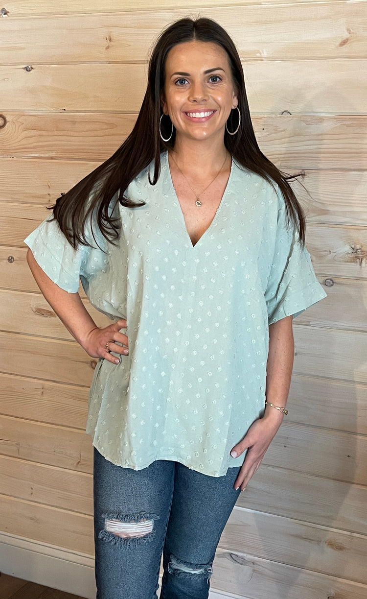 Swiss Dot Boxy Top- Aloe