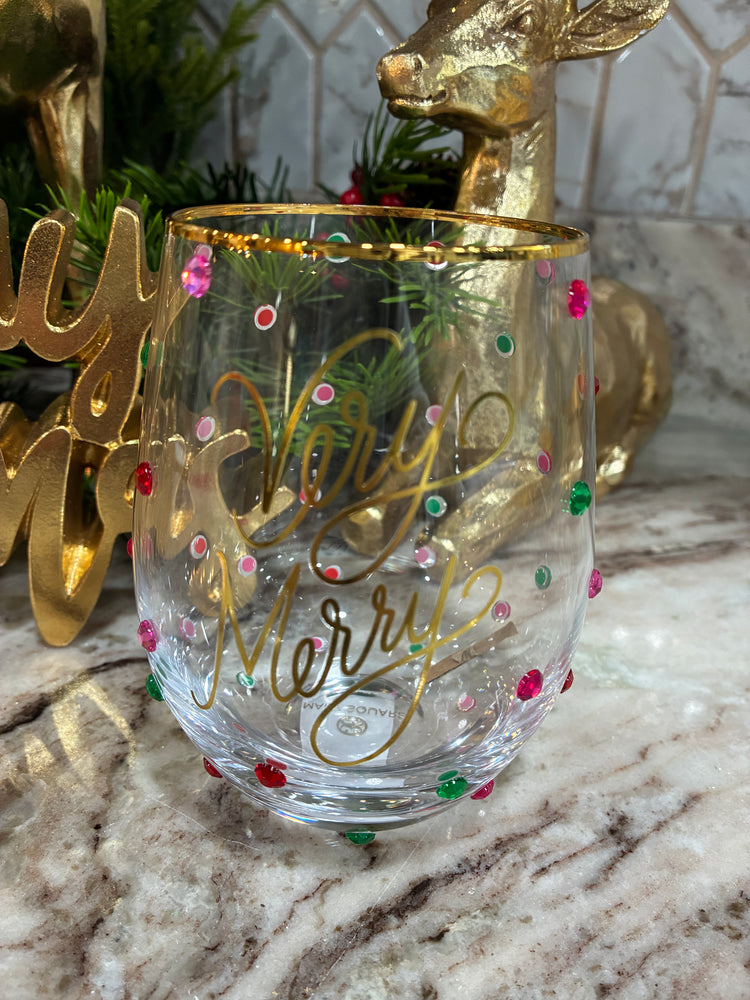 Very Merry Stemless Wine Glass