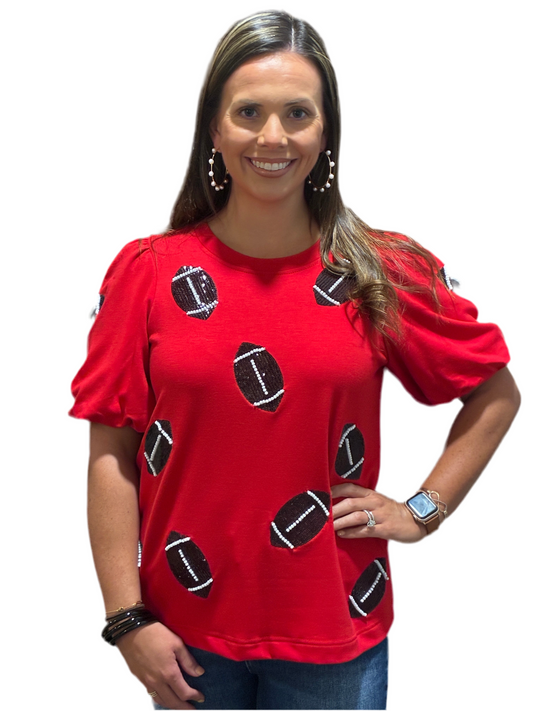 Tina Top: Footballs- Red & Black