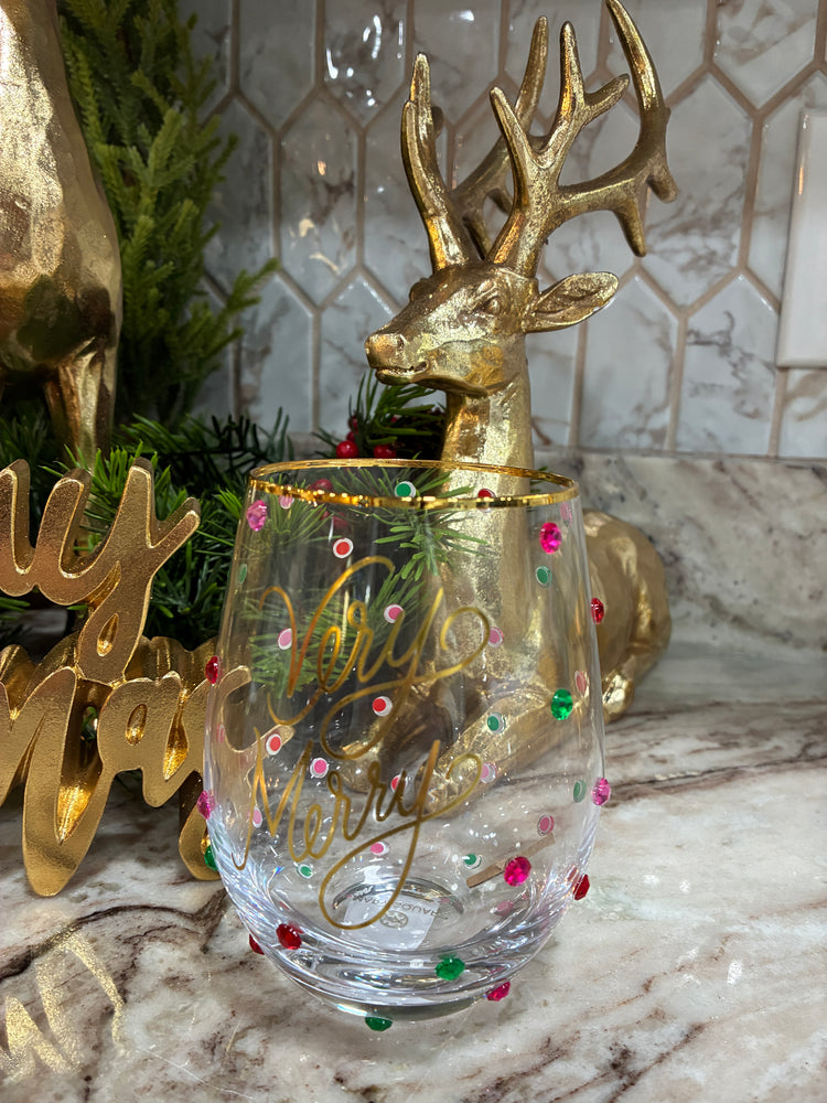 Very Merry Stemless Wine Glass