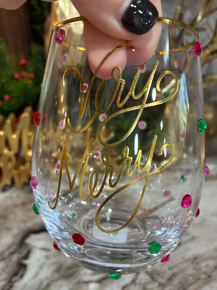 Very Merry Stemless Wine Glass