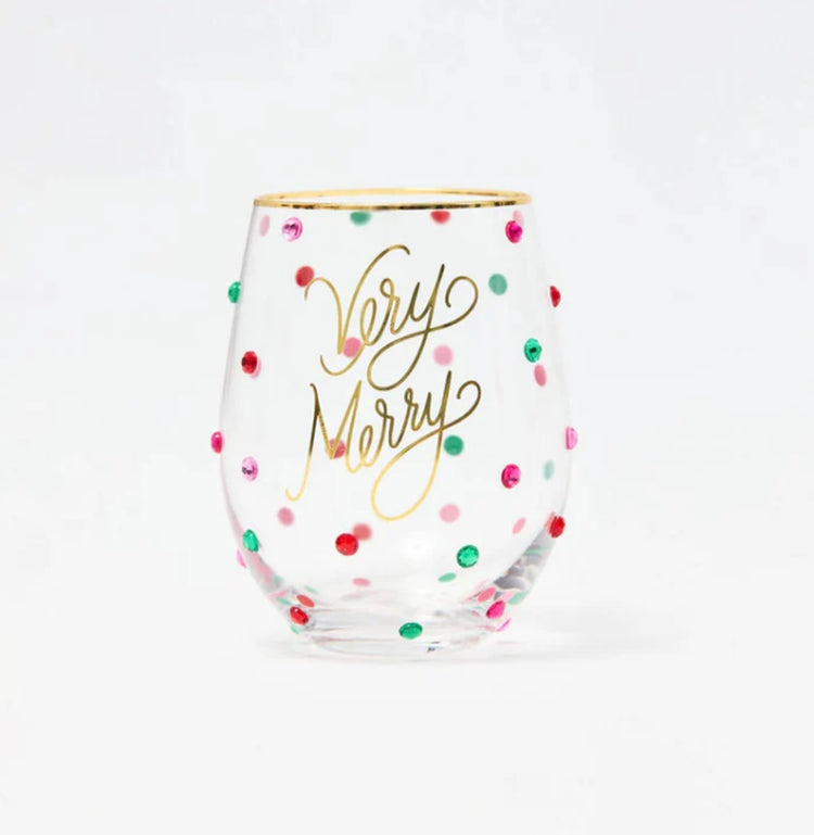 Very Merry Stemless Wine Glass