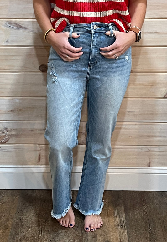 High Rise Straight Raw Hem Cropped Jeans