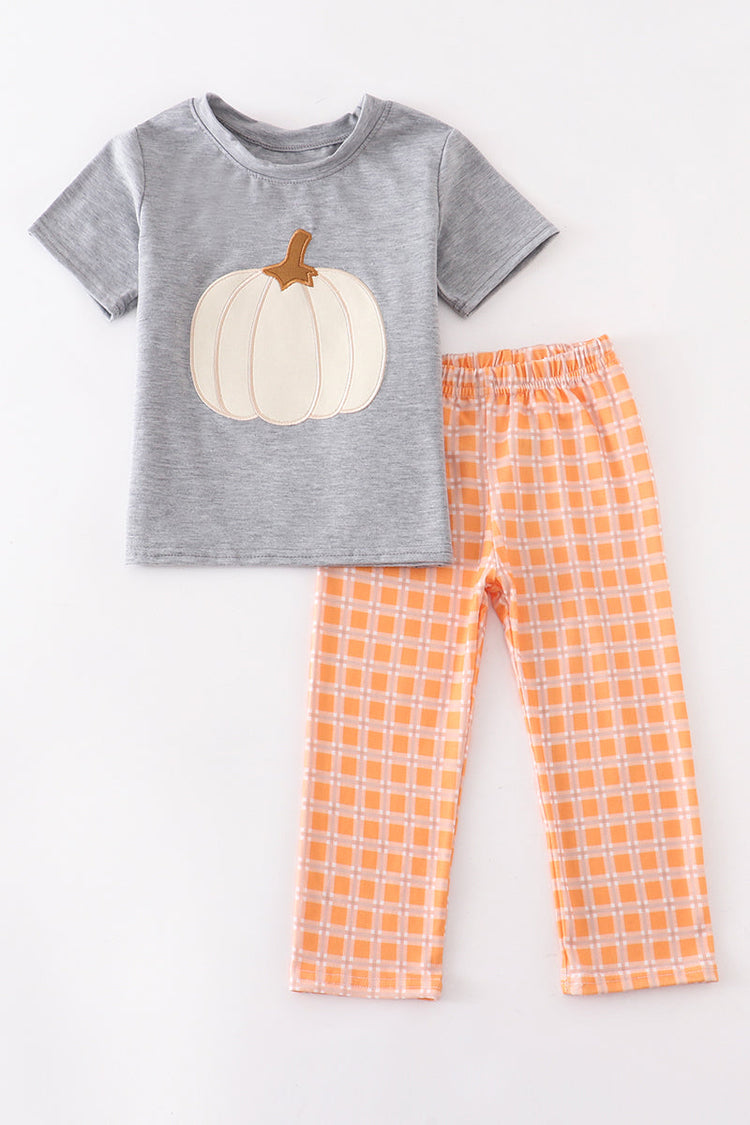 Orange Plaid Pumpkin Boy Set